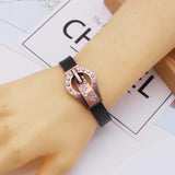 Magnet Crystal Charm Women Bracelet Leather Punk Rock Bangles Jewelry