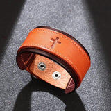 Kirykle Vintage Punk Leather Bracelet Rock Wide Cowhide Cross Bracelet