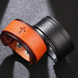 Kirykle Vintage Punk Leather Bracelet Rock Wide Cowhide Cross Bracelet