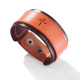 Kirykle Vintage Punk Leather Bracelet Rock Wide Cowhide Cross Bracelet