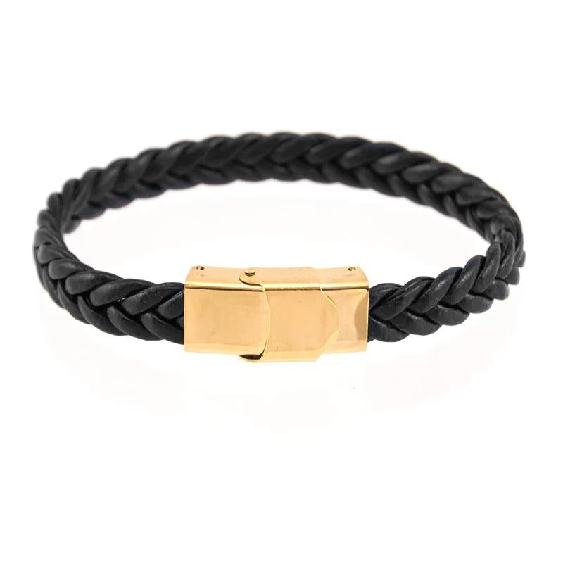 Leather Bracelet for Men Women Stainless Steel Bangles