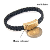 Leather Bracelet for Men Women Stainless Steel Bangles