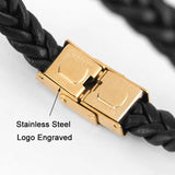 Leather Bracelet for Men Women Stainless Steel Bangles