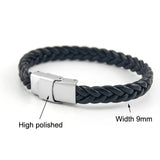 Leather Bracelet for Men Women Stainless Steel Bangles