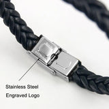 Leather Bracelet for Men Women Stainless Steel Bangles