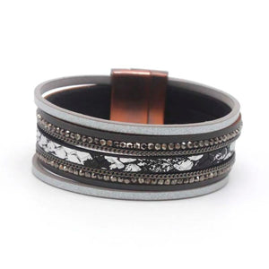 Bohemian Leather Cuff Bracelet with Crystal Charms