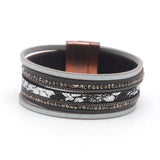 Bohemian Leather Cuff Bracelet with Crystal Charms