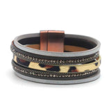 Bohemian Leather Cuff Bracelet with Crystal Charms
