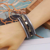 Bohemian Leather Cuff Bracelet with Crystal Charms