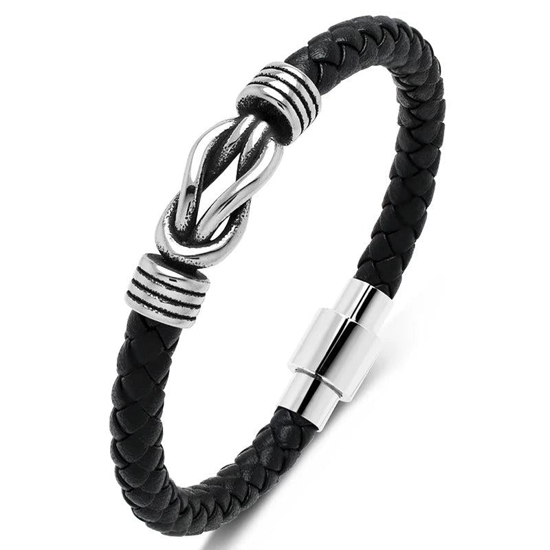Retro Men Punk Bracelets Leather Stainless Steel Charm Bangles
