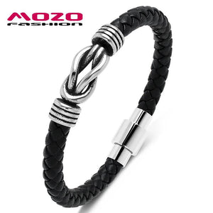 Retro Men Punk Bracelets Leather Stainless Steel Charm Bangles