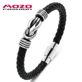Retro Men Punk Bracelets Leather Stainless Steel Charm Bangles