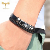 King Crown Men Bracelet Stainless Steel Leather Bracelets & Bangles