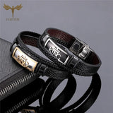 King Crown Men Bracelet Stainless Steel Leather Bracelets & Bangles