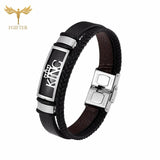 King Crown Men Bracelet Stainless Steel Leather Bracelets & Bangles