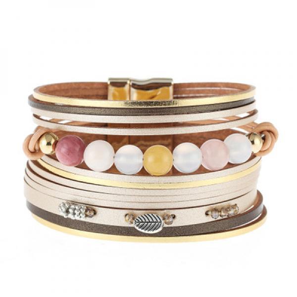 Multilayer Leather Bracelet Stone Beads Charm Femme Bangle Female Jewelry
