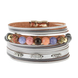 Multilayer Leather Bracelet Stone Beads Charm Femme Bangle Female Jewelry