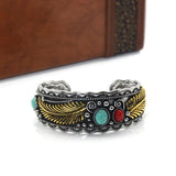 Vintage Two Leaf Bracelet Navajo Style Bohemian Open Cuff Bracelet
