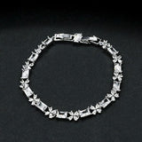 CZ Flower Leaf Bridal Charm Bracelet Bangle for Women