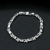 CZ Flower Leaf Bridal Charm Bracelet Bangle for Women