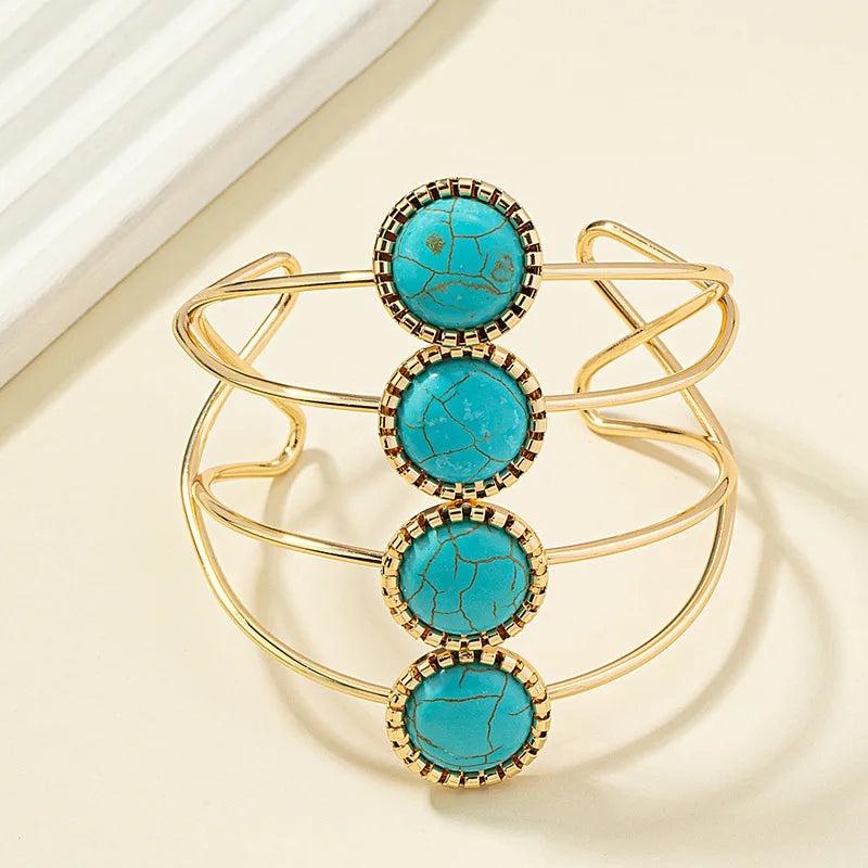 Ethnic Turquoise Bracelet, Vintage Beads Cuff Bangle
