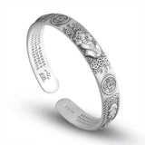 Retro Chinese Mythology Pixiu Lucky Beast Carving Cuff Bracelet for Men