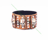 Retro Punk Biker Skull Rivet Stud Wide Wrap Leather Bracelet Wristband
