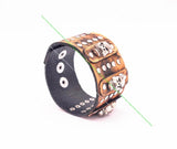 Retro Punk Biker Skull Rivet Stud Wide Wrap Leather Bracelet Wristband