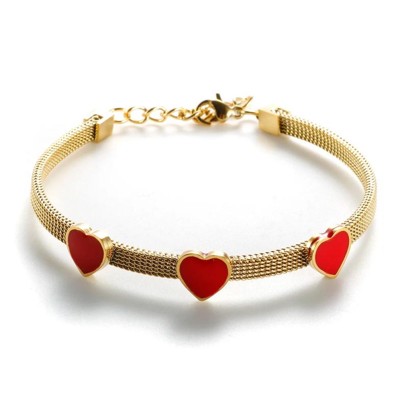 Red Love Heart Stainless Steel Bracelet for Women