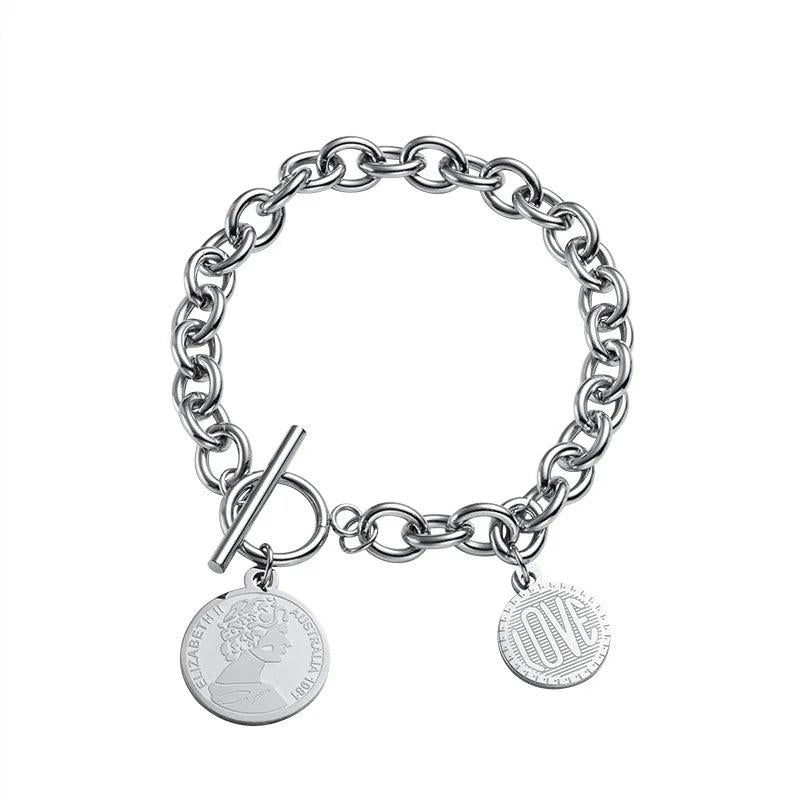 Silver Punk Chain Bracelet Pendant Clasp Pattern Fine Jewelry