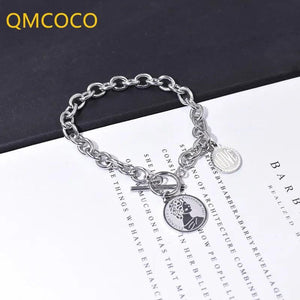 Silver Punk Chain Bracelet Pendant Clasp Pattern Fine Jewelry