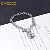 Silver Punk Chain Bracelet Pendant Clasp Pattern Fine Jewelry