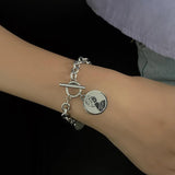 Silver Punk Chain Bracelet Pendant Clasp Pattern Fine Jewelry