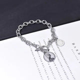 Silver Punk Chain Bracelet Pendant Clasp Pattern Fine Jewelry