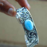 Vintage Open Bangle Bracelet Natural Stone Retro Jewelry