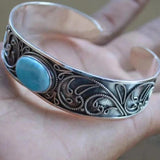 Vintage Open Bangle Bracelet Natural Stone Retro Jewelry