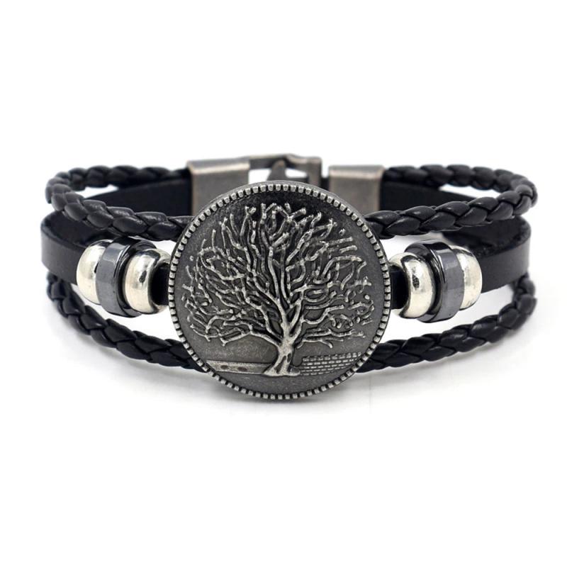 Eif Dock Tree Of Life Charm Leather Bracelets For Women Cuff Wide Wrap Bracelet