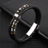 Leather Stainless Steel Charm Men's Bracelet Magnetic Bangle
