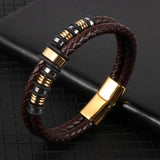 Leather Stainless Steel Charm Men's Bracelet Magnetic Bangle