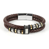 Leather Stainless Steel Charm Men's Bracelet Magnetic Bangle
