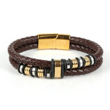 Leather Stainless Steel Charm Men's Bracelet Magnetic Bangle