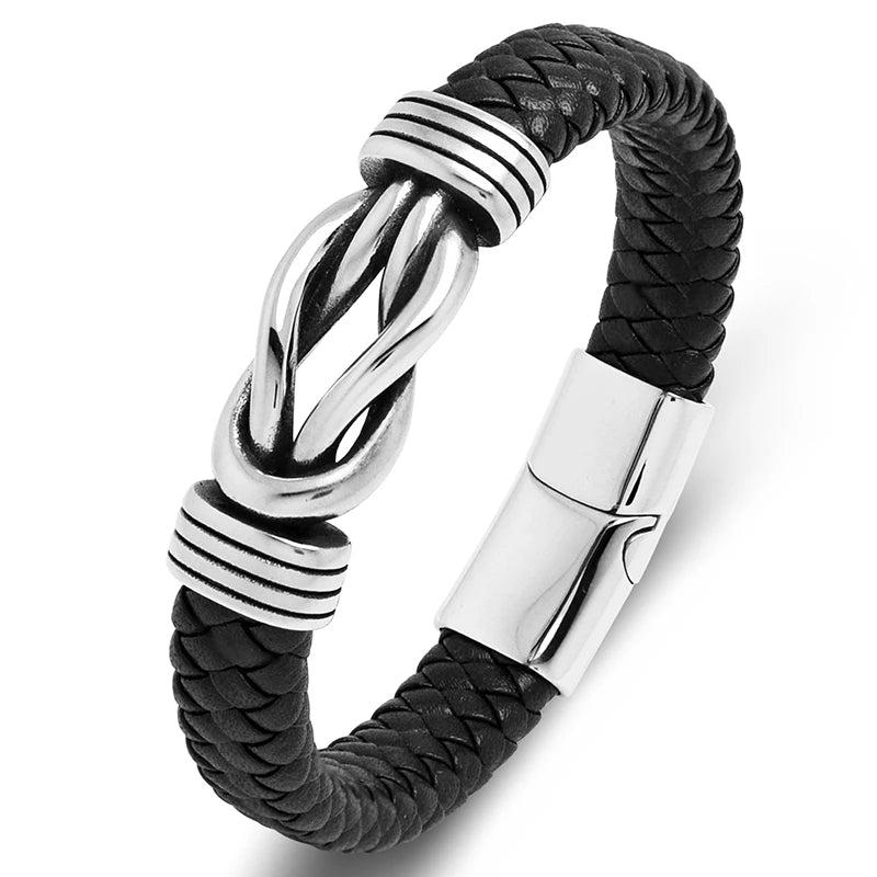 Braided Leather Bracelets Men Stainless Steel Clasp Wristband