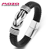 Braided Leather Bracelets Men Stainless Steel Clasp Wristband