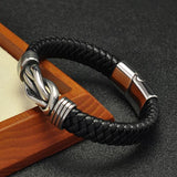 Braided Leather Bracelets Men Stainless Steel Clasp Wristband