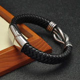 Braided Leather Bracelets Men Stainless Steel Clasp Wristband