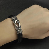 Braided Leather Bracelets Men Stainless Steel Clasp Wristband