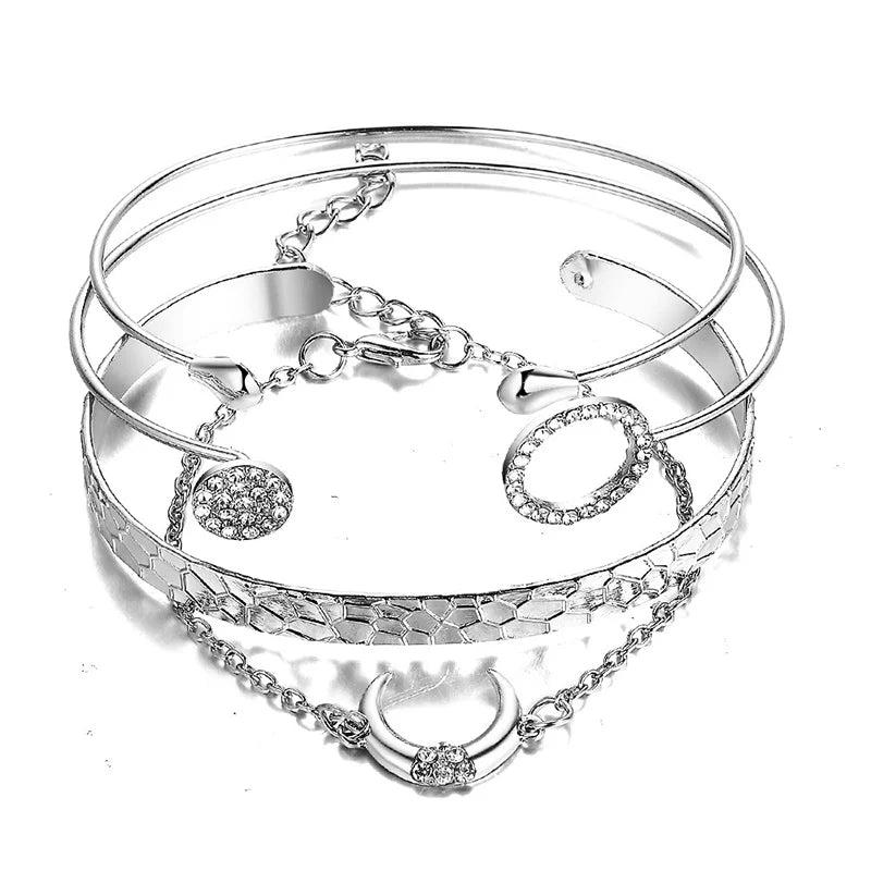 Creative Circle Rhinestone Alloy Bracelet for Women Moon Bracelet