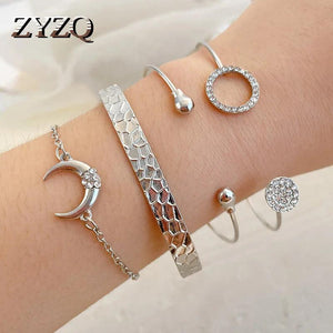 Creative Circle Rhinestone Alloy Bracelet for Women Moon Bracelet
