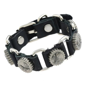 Men Leather Belt Bracelet Wrench Gear Charms Wristbands Brown