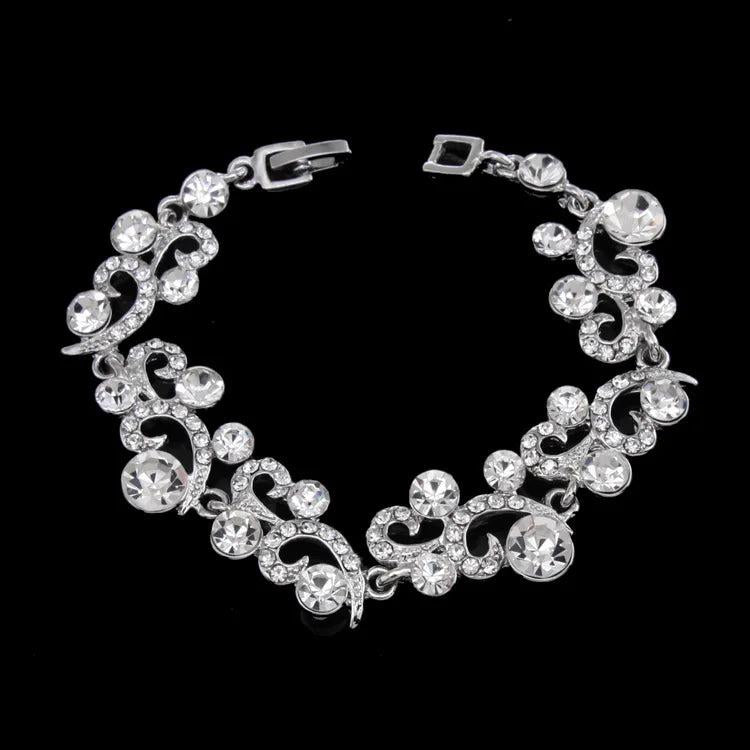 Silver Plated Rhinestone Charm Bracelet for Women Bridal Wedding